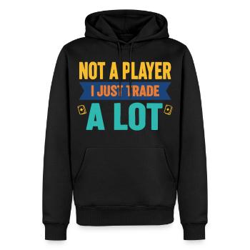 Ich bin kein Spieler, ich tausche einfach viel Sammelkarte - Männer Premium Bio Hoodie - Schwarz - Vorne - Nico (187cm)