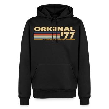Stripes Vintage 70er Original - Männer Premium Bio Hoodie - Schwarz - Vorne - Nico (187cm)