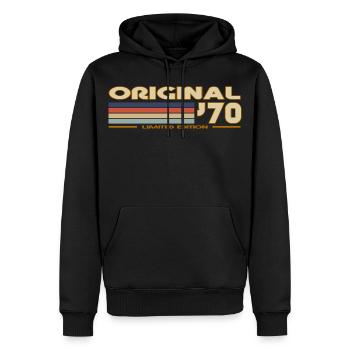 Rétro vintage 1970 - Sweat à capuche Premium bio Homme - noir - Devant - Nico (187cm)