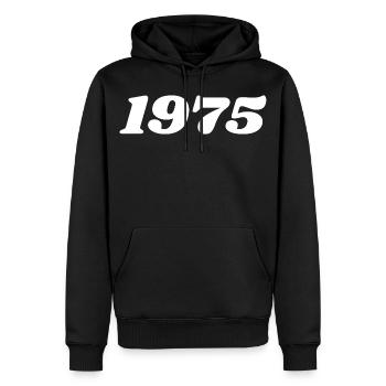 1975 - Sweat à capuche Premium bio Homme - noir - Devant - Nico (187cm)