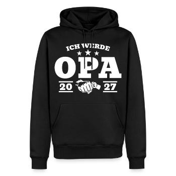 Je vais être grand-père en 2027 : annonce de grossesse - Sweat à capuche Premium bio Homme - noir - Devant - Nico (187cm)