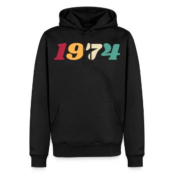 1974 Cadeau 1974 Anniversaire 1974 Rétro 1974  - Sweat à capuche Premium bio Homme - noir - Devant - Nico (187cm)