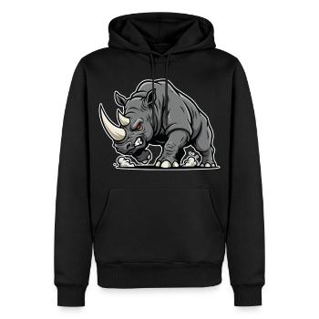 Rhinoceros Powerful Anger Wild Animal Logo - Men’s Premium Organic Hoodie - black - Front - Nico (187cm)