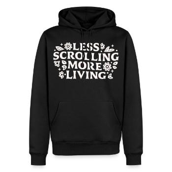 Hör auf, Offline-Zitate zu vernichten und zu scrollen. - Männer Premium Bio Hoodie - Schwarz - Vorne - Nico (187cm)