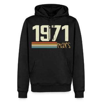 Vintage Mars 1971 - Sweat à capuche Premium bio Homme - noir - Devant - Nico (187cm)