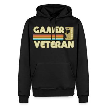 Gamer vétéran  - Sweat à capuche Premium bio Homme - noir - Devant - Nico (187cm)