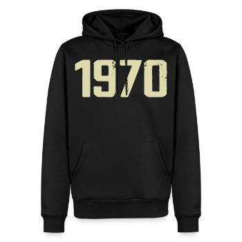 Jubiläum 1970 - Männer Premium Bio Hoodie - Schwarz - Vorne - Nico (187cm)
