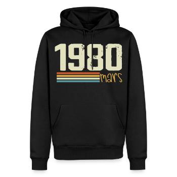 Cadeau mars 1980, Born in march 1980 - Sweat à capuche Premium bio Homme - noir - Devant - Nico (187cm)