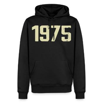 Jubiläum 1975 - Männer Premium Bio Hoodie - Schwarz - Vorne - Nico (187cm)