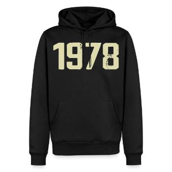 Jubiläum 1978 - Männer Premium Bio Hoodie - Schwarz - Vorne - Nico (187cm)