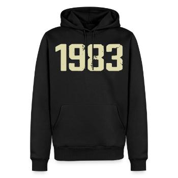 Anniversaire 1983 - Sweat à capuche Premium bio Homme - noir - Devant - Nico (187cm)