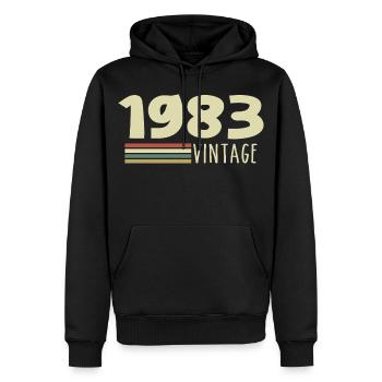 1983-Anniversaire-1983-retro-1983 - Sweat à capuche Premium bio Homme - noir - Devant - Nico (187cm)