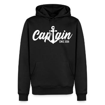 CAPITAINE 2026 CAPITAINE DEPUIS 2026 - Sweat à capuche Premium bio Homme - noir - Devant - Nico (187cm)