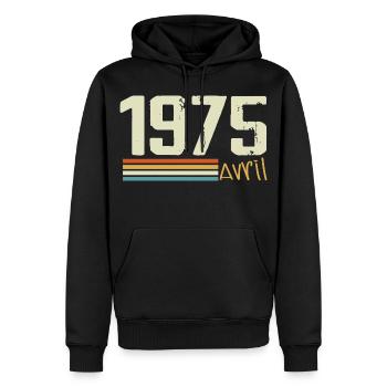 Né en avril 1975 - Sweat à capuche Premium bio Homme - noir - Devant - Nico (187cm)