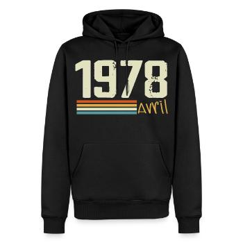 Né en avril 1978 - Sweat à capuche Premium bio Homme - noir - Devant - Nico (187cm)