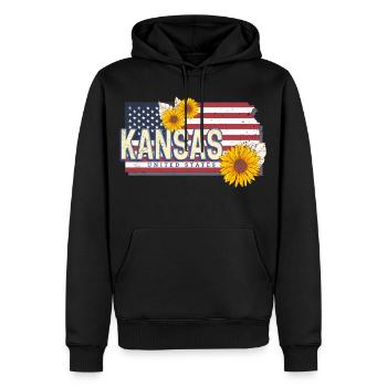 Souvenir de carte rétro des États-Unis du Kansas - Sweat à capuche Premium bio Homme - noir - Devant - Nico (187cm)