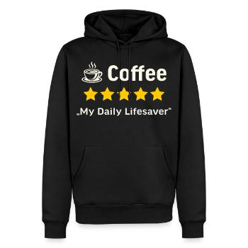 Coffee 5 stars – My daily lifesaver - Men’s Premium Organic Hoodie - black - Front - Nico (187cm)
