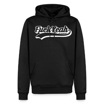 Retro Style 'Fuck Yeah' Script - Men’s Premium Organic Hoodie - black - Front - Nico (187cm)