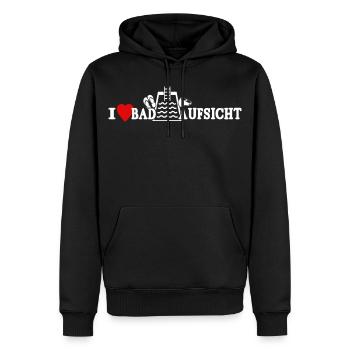 Schwimmmeister Liebe Bademeister Herz - Männer Premium Bio Hoodie - Schwarz - Vorne - Nico (187cm)