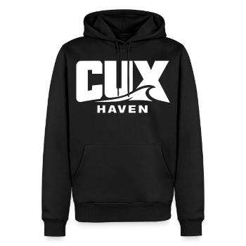 CUXHAVEN – Modern, kraftvoll, nordisch - Männer Premium Bio Hoodie - Schwarz - Vorne - Nico (187cm)