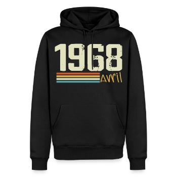 Né en avril 1968 - Sweat à capuche Premium bio Homme - noir - Devant - Nico (187cm)