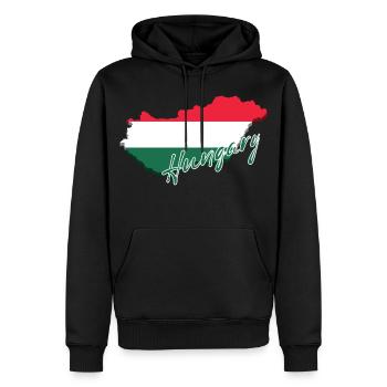 Karte mit der Flagge Ungarns, ich liebe Ungarn - Männer Premium Bio Hoodie - Schwarz - Vorne - Nico (187cm)