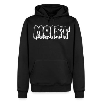 Feuchter tropfender Text - Männer Premium Bio Hoodie - Schwarz - Vorne - Nico (187cm)