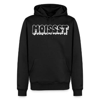 Feuchter tropfender Text - Männer Premium Bio Hoodie - Schwarz - Vorne - Nico (187cm)