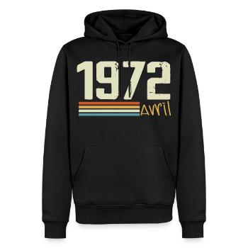Né en avril 1972 - Sweat à capuche Premium bio Homme - noir - Devant - Nico (187cm)