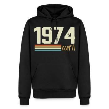 Né en avril 1974 - Sweat à capuche Premium bio Homme - noir - Devant - Nico (187cm)