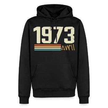 Né en avril 1973 - Sweat à capuche Premium bio Homme - noir - Devant - Nico (187cm)