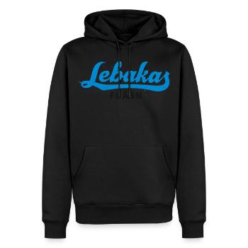 Lebakas fräsn - Männer Premium Bio Hoodie - Schwarz - Vorne - Nico (187cm)