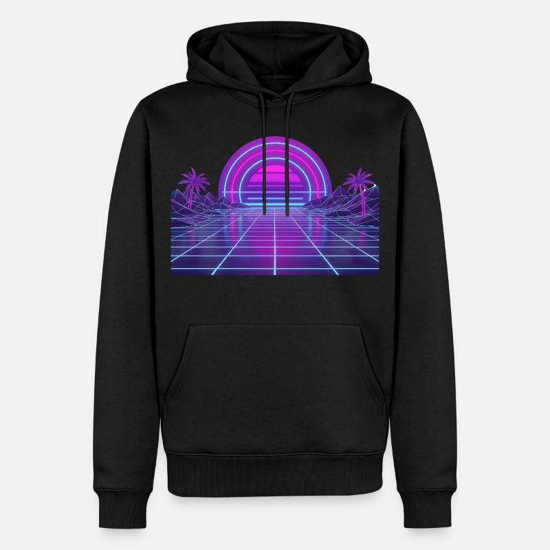 Motif néon Retro Synthwave Couchant - Sweat à capuche Premium bio Homme - noir