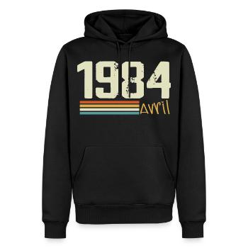 Né en avril 1984 - Sweat à capuche Premium bio Homme - noir - Devant - Nico (187cm)