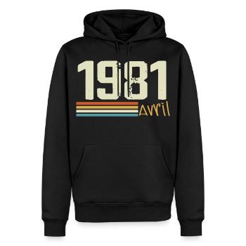 Né en avril 1981 - Sweat à capuche Premium bio Homme - noir - Devant - Nico (187cm)