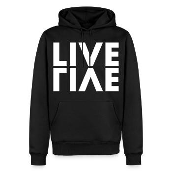 LIVE EVIL Wortspiel Minimalistisches Humor Design - Männer Premium Bio Hoodie - Schwarz - Vorne - Nico (187cm)