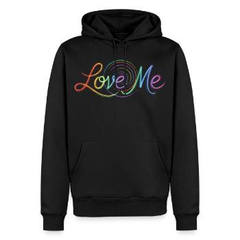Love Me Say Texte coloré Dessin d’Art Imprimé - Sweat à capuche Premium bio Homme - noir - Devant - Nico (187cm)