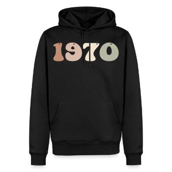 1970 - Sweat à capuche Premium bio Homme - noir - Devant - Nico (187cm)