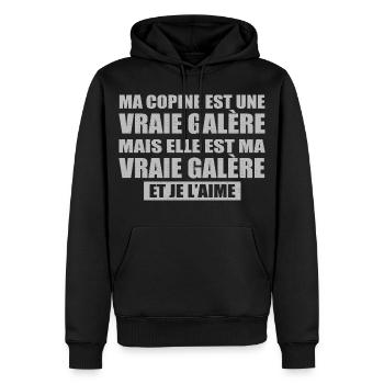 Cadeau Amoureux Humour Copine Galère Je L’Aime - Sweat à capuche Premium bio Homme - noir - Devant - Nico (187cm)