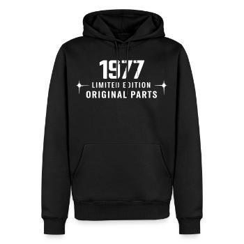 Millésime 1977 - Sweat à capuche Premium bio Homme - noir - Devant - Nico (187cm)