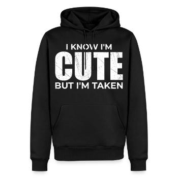 Mignon mais déjà pris - Humour Couple Engagé - Sweat à capuche Premium bio Homme - noir - Devant - Nico (187cm)