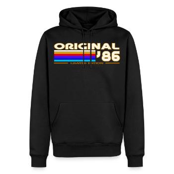 1986 - Männer Premium Bio Hoodie - Schwarz - Vorne - Nico (187cm)