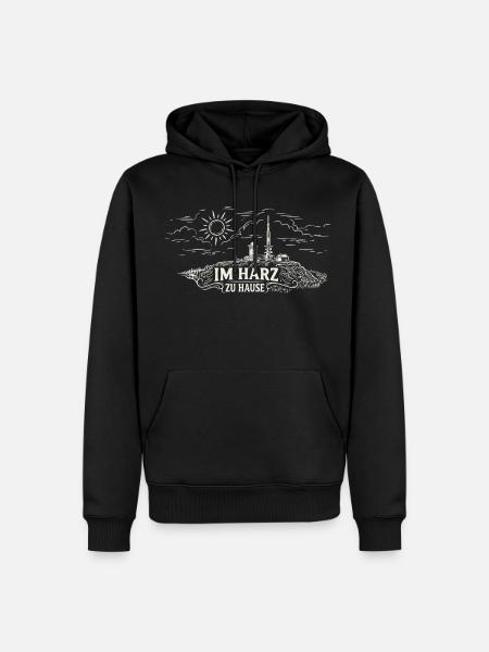Im Harz zu Hause Berglandschaft Logo - Männer Premium Bio Hoodie - Schwarz