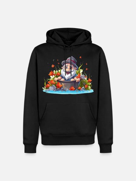 Gnom im Badetopf am Teich - Männer Premium Bio Hoodie - Schwarz