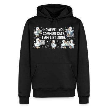 Egal, wie deine Stimme klingt, ich bleibe dran. - Männer Premium Bio Hoodie - Schwarz - Vorne - Nico (187cm)