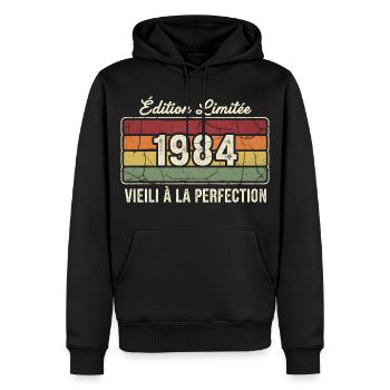 Edition Limitée 1984 Vieil À Perfection - Sweat à capuche Premium bio Homme - noir - Devant - Nico (187cm)