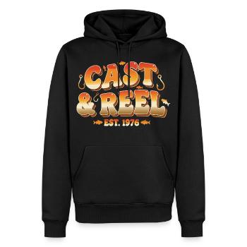 Cast Reel Est 1976 - Männer Premium Bio Hoodie - Schwarz - Vorne - Nico (187cm)