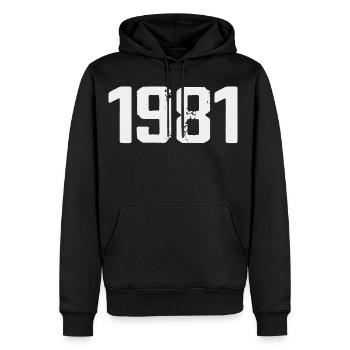 Légendaire depuis 1981 Vintage 1981 Retro 1981 - Sweat à capuche Premium bio Homme - noir - Devant - Nico (187cm)