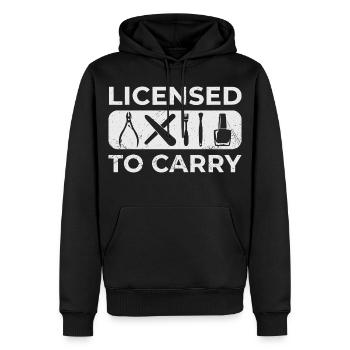Nail Technician – Licensed to Carry Nageldesign - Männer Premium Bio Hoodie - Schwarz - Vorne - Nico (187cm)