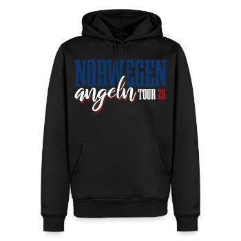 Norwegen Angeln Tour 2026 - Angler Geschenk - Männer Premium Bio Hoodie - Schwarz - Vorne - Nico (187cm)